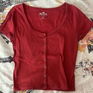 Hollister Women's Red Button-Up Top